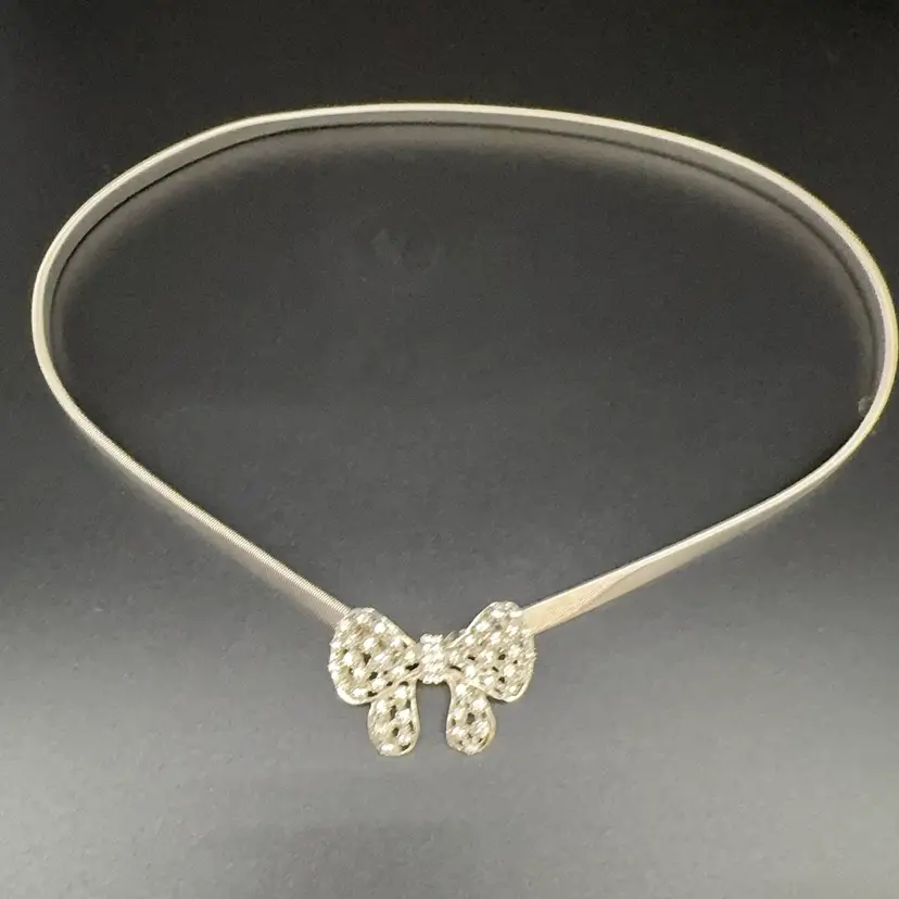 Silver Tone Rhinestone Bow Belt