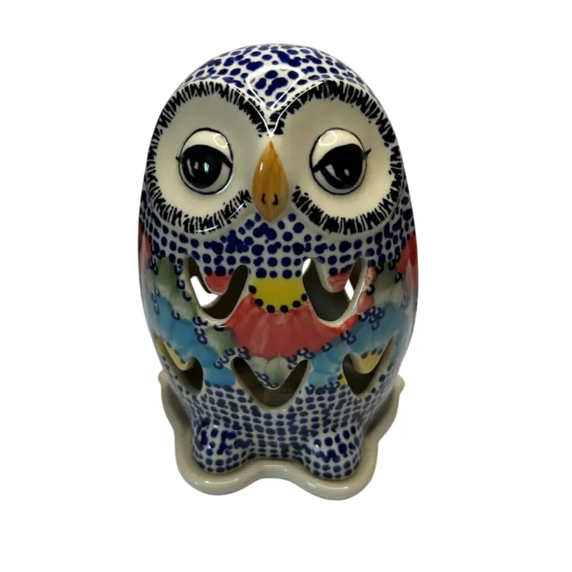 Vintage Handpainted Unikat Handmade In Poland Pottery #505 Illuminated Owl 
6 1/2” Tall