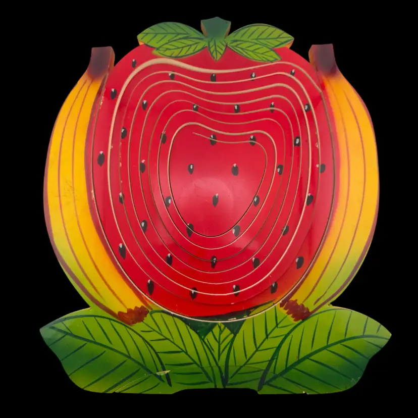 Banana And Strawberry Expandable Basket Lacquered Compressed Wood 13"