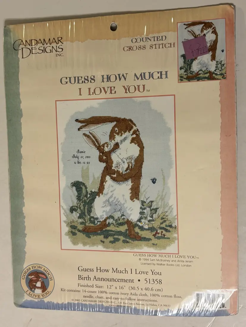 1994 Candamar Designs Guess How Much I Love You Cross Stitch Kit 51358  New
