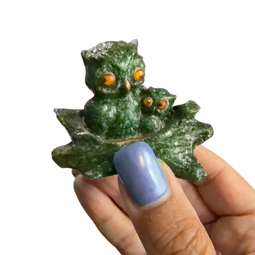 Vintage Miniature Owls Figurine Green