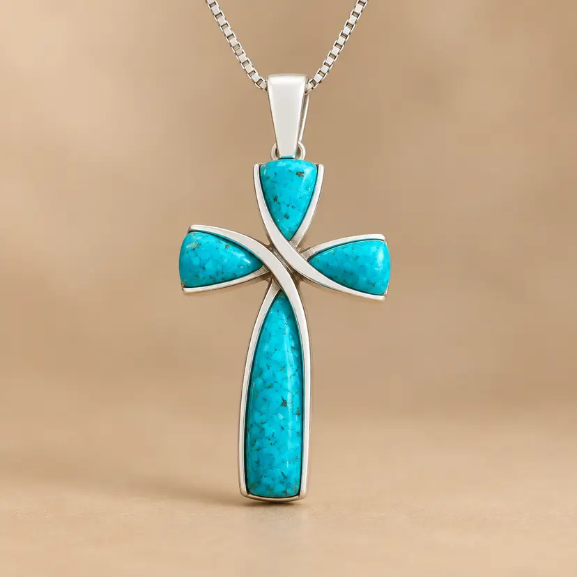 Vtg CCO Coleman Sterling Silver 925 Cross Pendant w/ 4 Turquoise Stones, 1.5"