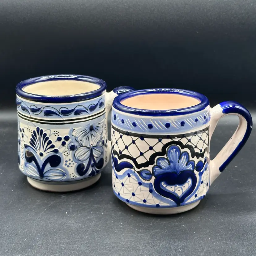 2 New Talavera Coffe Mug 10 oz Puebla-Mexico Hand-Painted Embossed Signed
