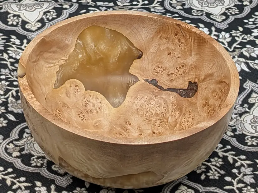 Golden 7" x 3" Maple Burl and Epoxy Serving Bowl