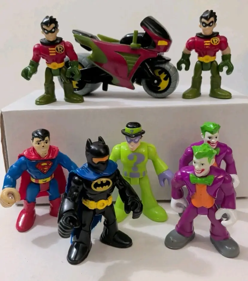 Imaginext DC Batman Robin With Motorcycle Joker Riddler Superman Figure Lot Of 8