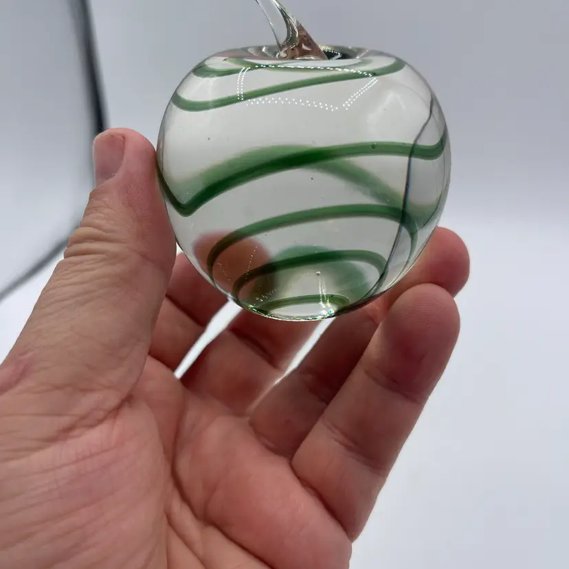 Apple Paperweight Clear With Green Stripes