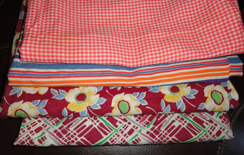 4 Feedsacks Flour Bag Fabric ~ Full Unopen ~ Orange Blue Maroon Assorted Design