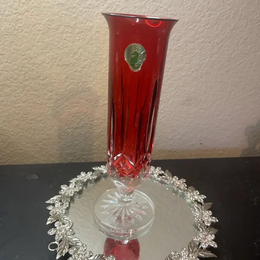 Stunning Waterford Crystal 8” Red Pedestal Vase