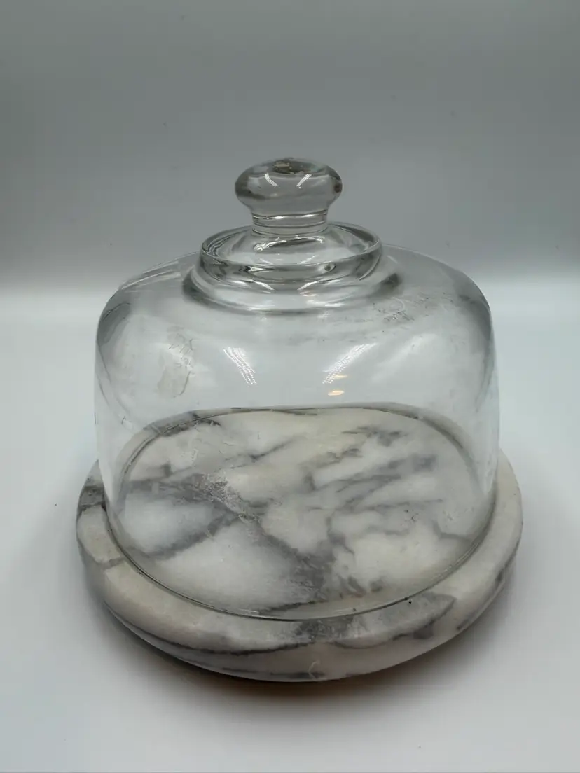 6.Glass Cloche with White Marble Base | Decorative Display Dome | Farmhouse Décor