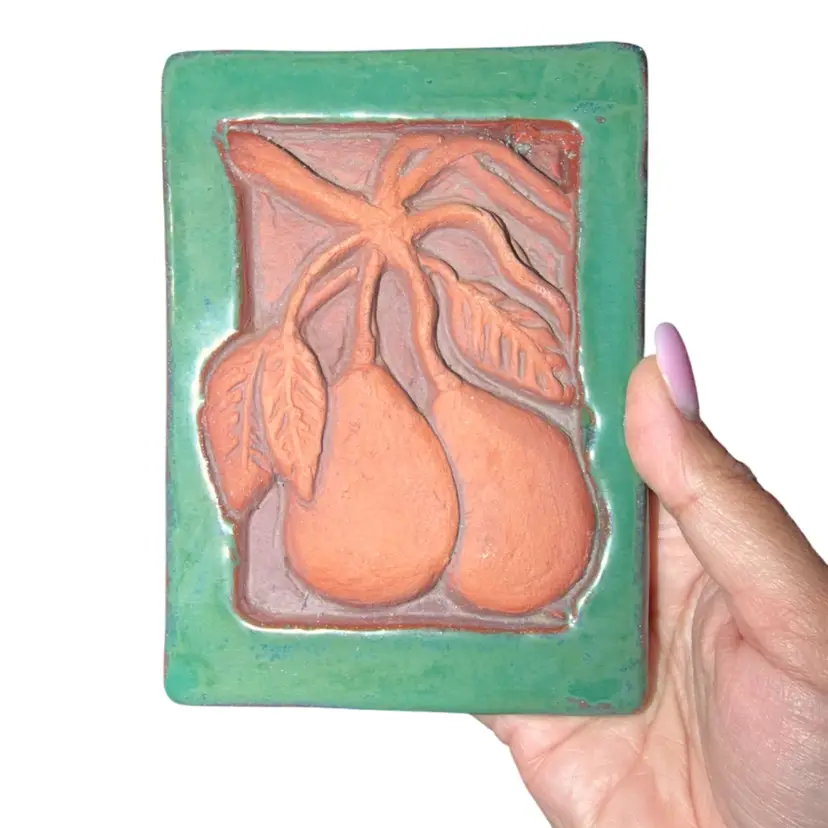 BRUCE WEINER STUDIO ART TILE Fig Pear Carved Relief USA