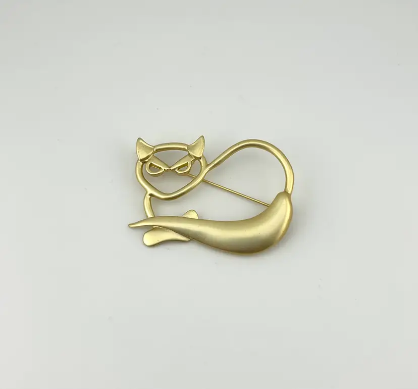 Gold Tone Partially Disappeared Cat Brooch 2.5”x 2”