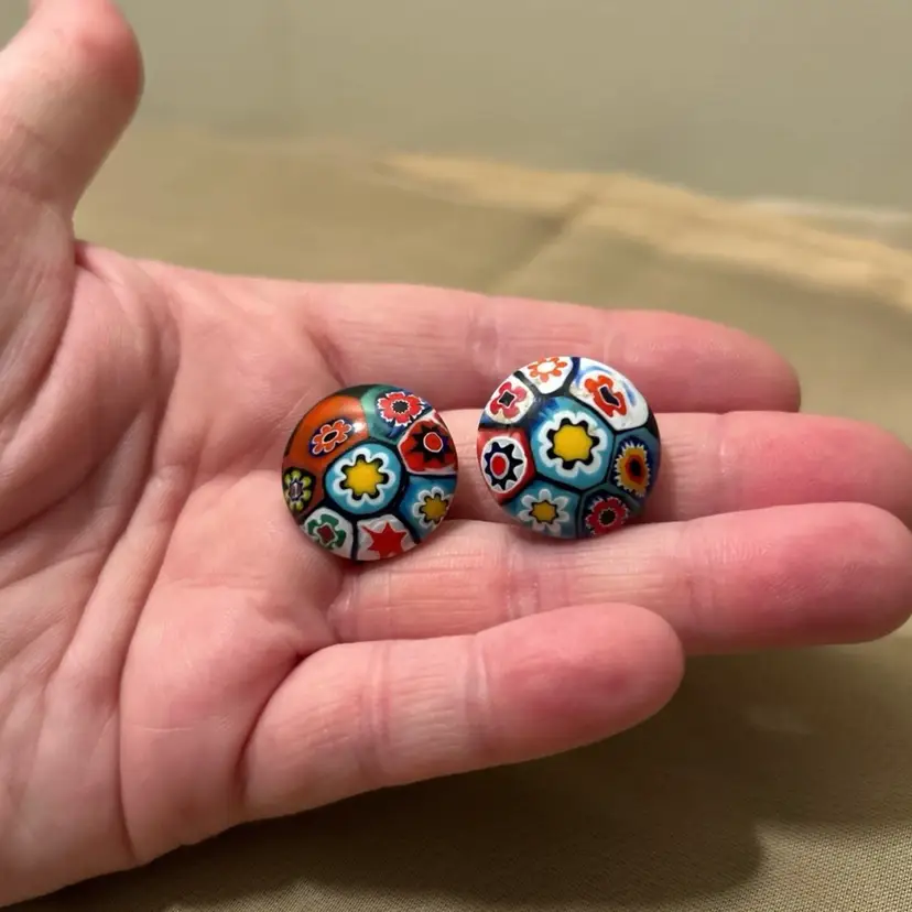 Vintage Millefiori Murano Clip On Earrings