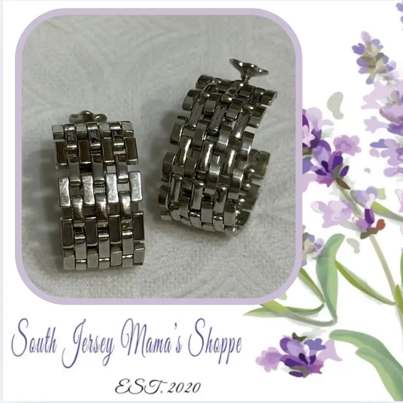 Vintage Silver Tone Mesh Like Metal Hoop Screw Back Earrings (174)