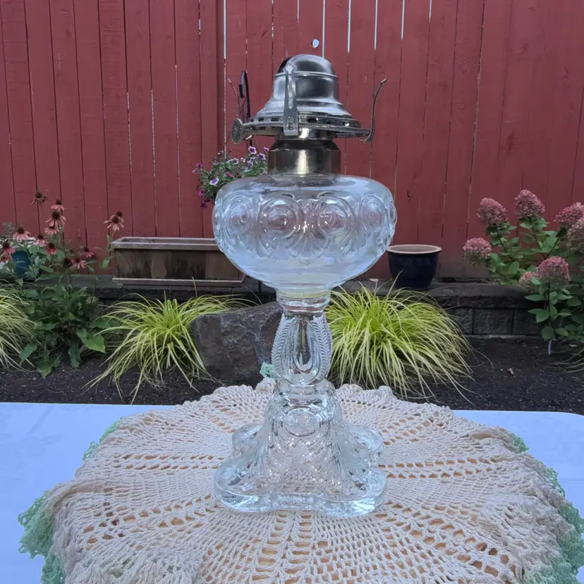 🐞 Antique EAPG "Bullseye" Clear Glass Oil Lamp 1880-1900 10x4”