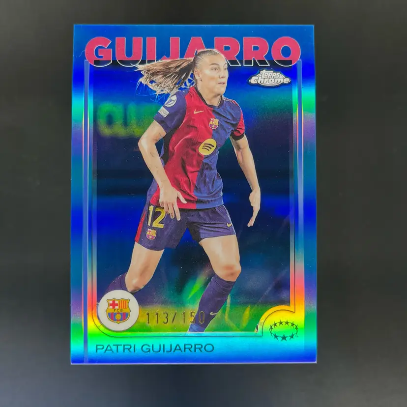 Patri Guijarro 2024/25 Topps Chrome UWCL Blue /150 Barcelona Soccer Card