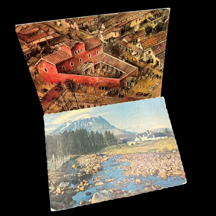 Kingshouse Mountainside + Verulamium Drawing Vintage Postcard Duo Unused