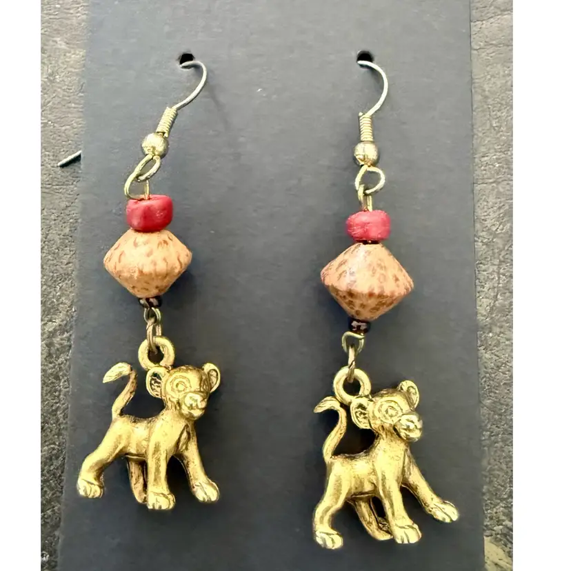 Simba Lion King Cub Dangle Earrings with bead accents Disney