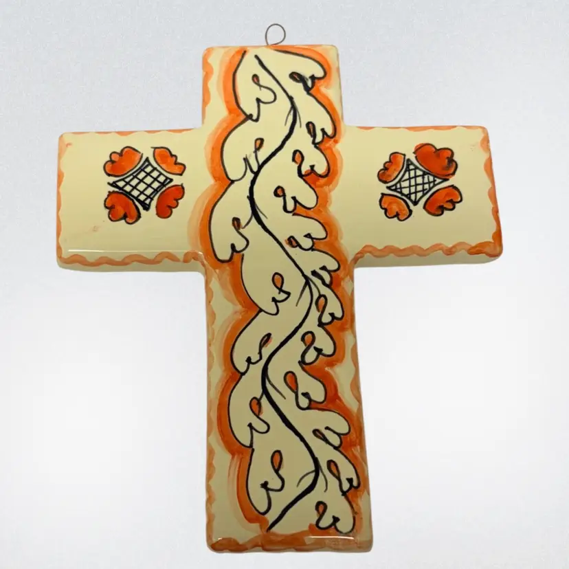 Majolica Ceramic Wall Cross  By L'Arce Orvieto-  Italian Hand Painted in  Orvieto, Umbria, Italy 6”x5”