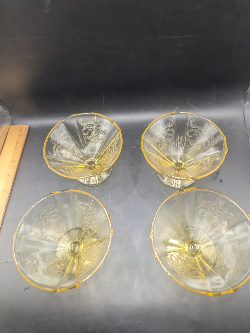 Vintage Set of 4 Federal Glass Madrid Amber Depression Glass Cone-shaped Footed Sherbet Dishes
