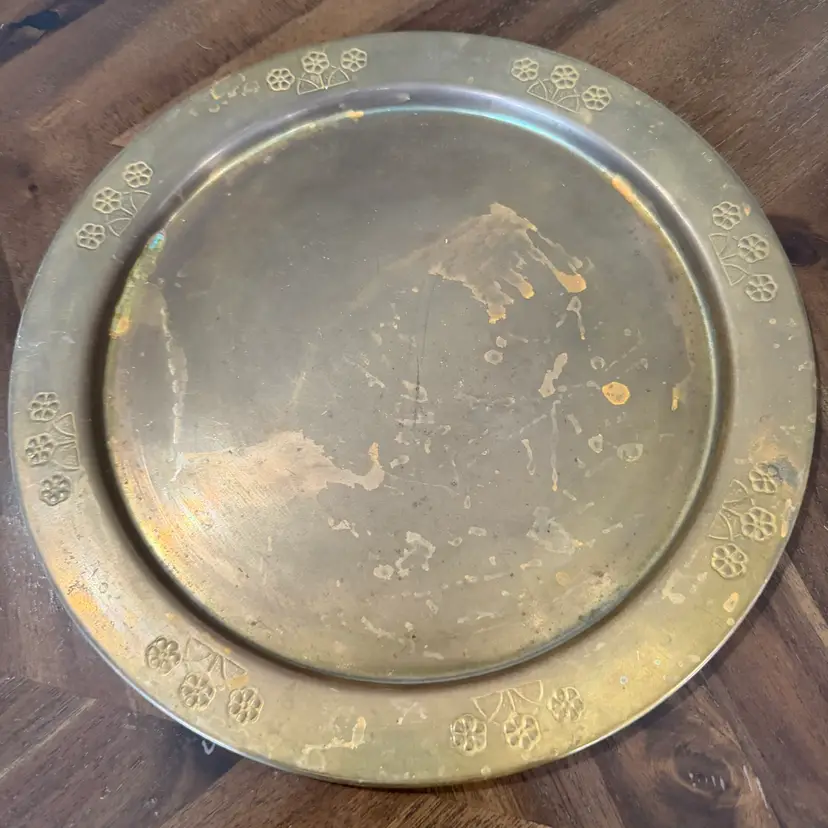 mid-20th century vintage stamped brass decorative tray.