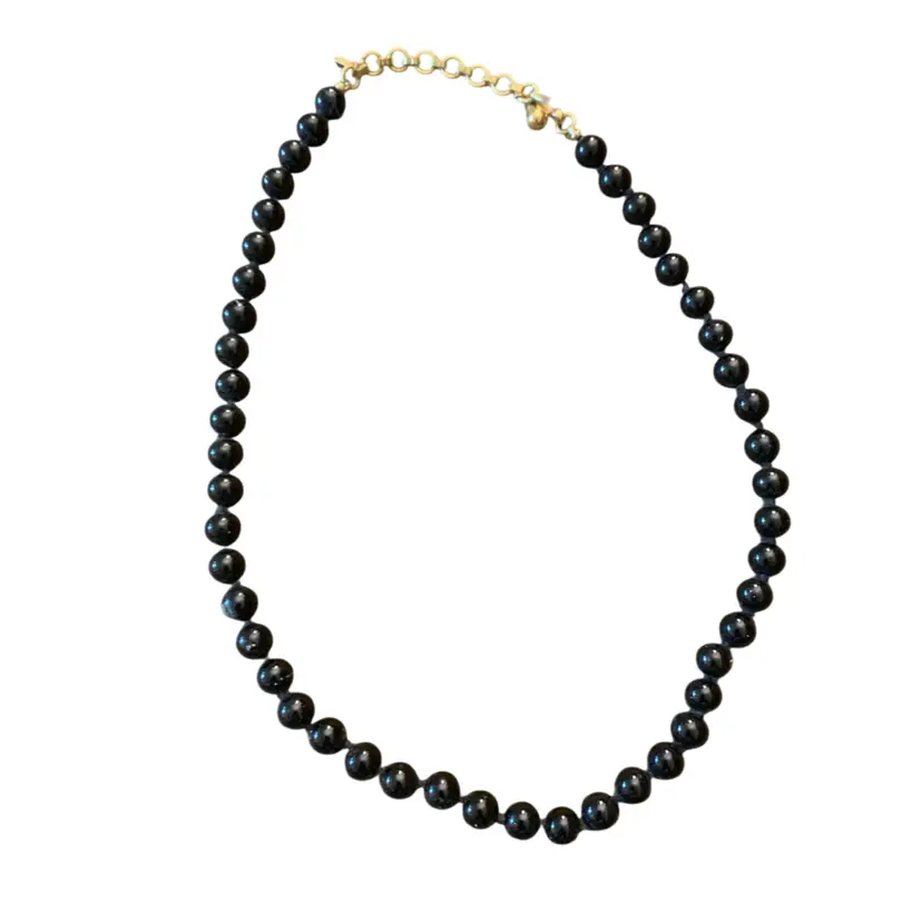 Black Bead Necklace 19 Inches 1/4 Inch Beads