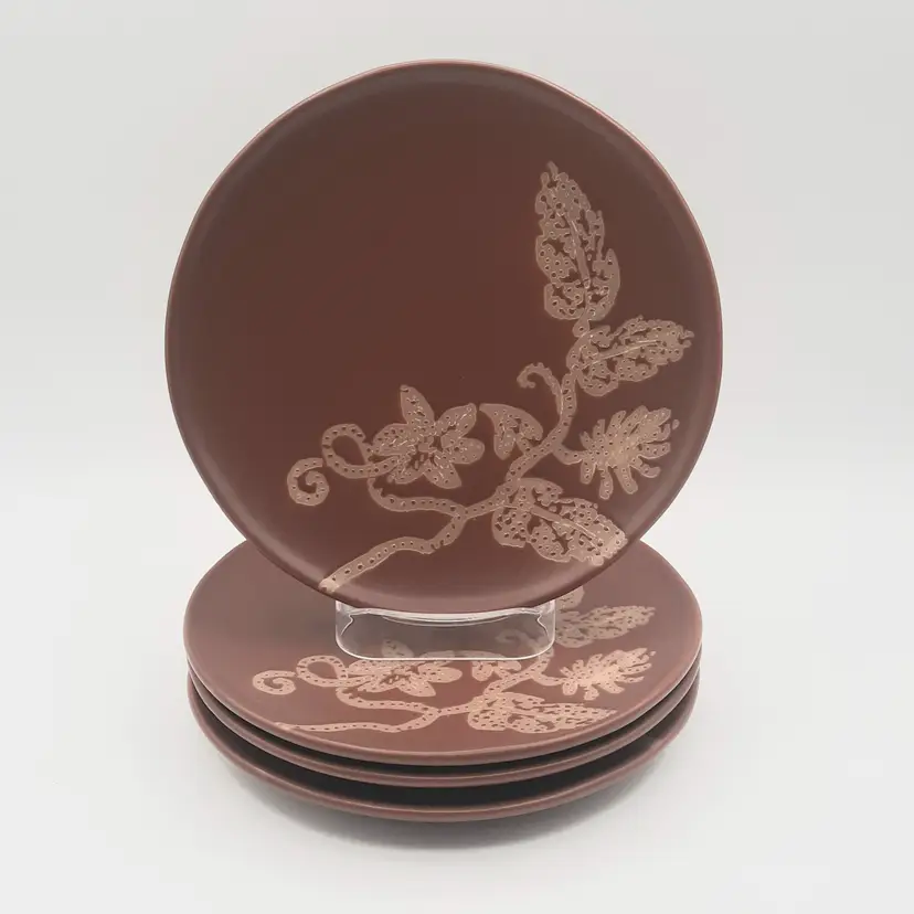 Threshold Stoneware Appetizer Plates Rust Tan Fall Autumn Thanksgiving Set of 4