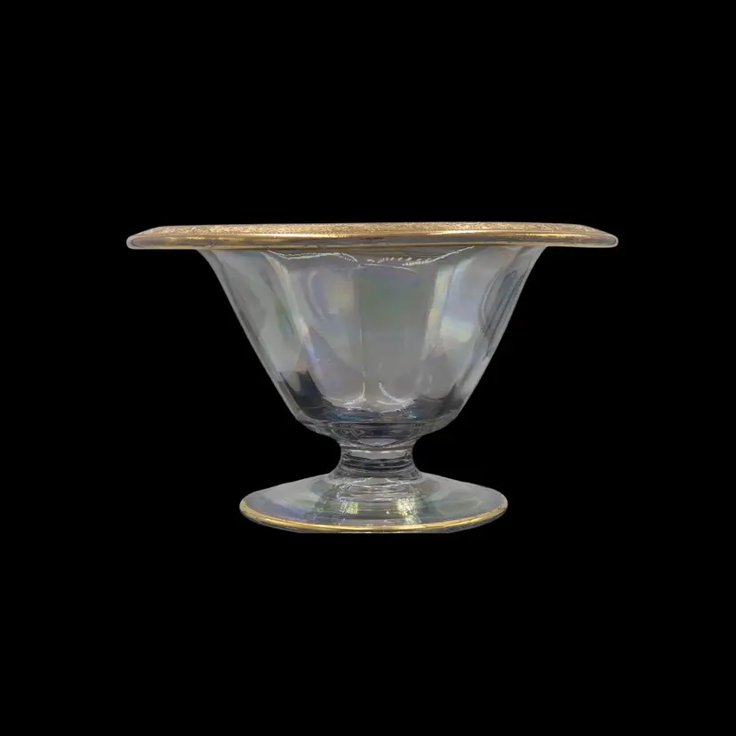 #402- Vintage Footed Bowl Art Nouveau Style Candy Dish or Centerpiece Gold Band Trim 1940s