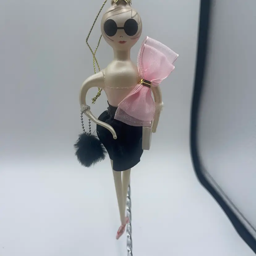 Robert Stanley Glass Christmas Ornament Fashion Blonde Girl Black Sunglasses