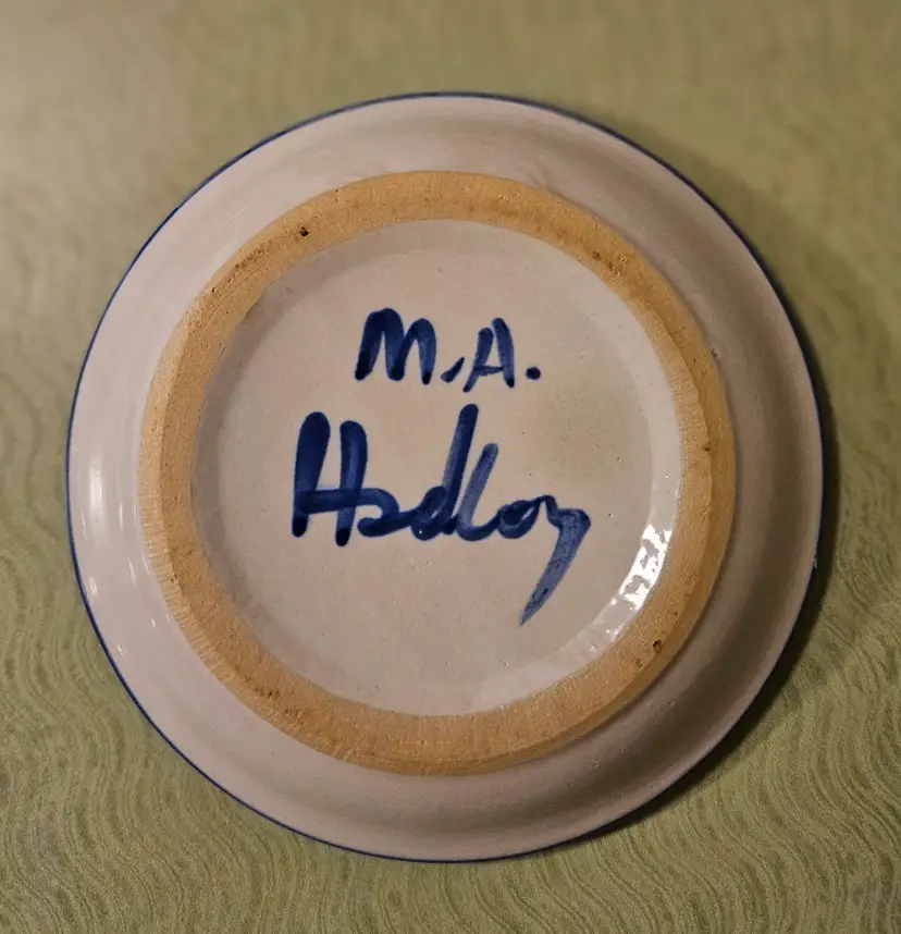 Vintage MA Hadley Small "THANK YOU" Dish/Coaster Folk Art POTTERY Coaster w/Musical Note