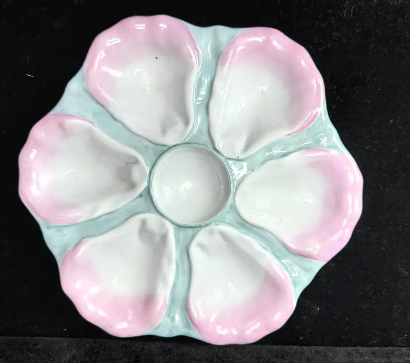 Nineteenth Century Continental Pink and Mint Majolica Oyster Dish 9.5" A1227