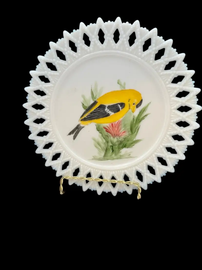 Milk Glass Plate With Yellow Finch