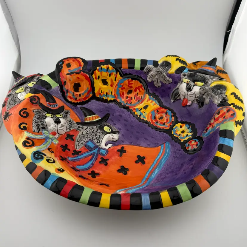 Vintage Fitz & Floyd Kitty Witches Halloween Boo Bowl