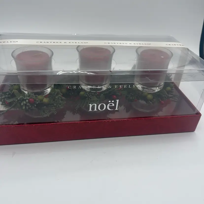 Crabtree And Evelyn Noel Christmas Three-Piece Votive Set New In The Box