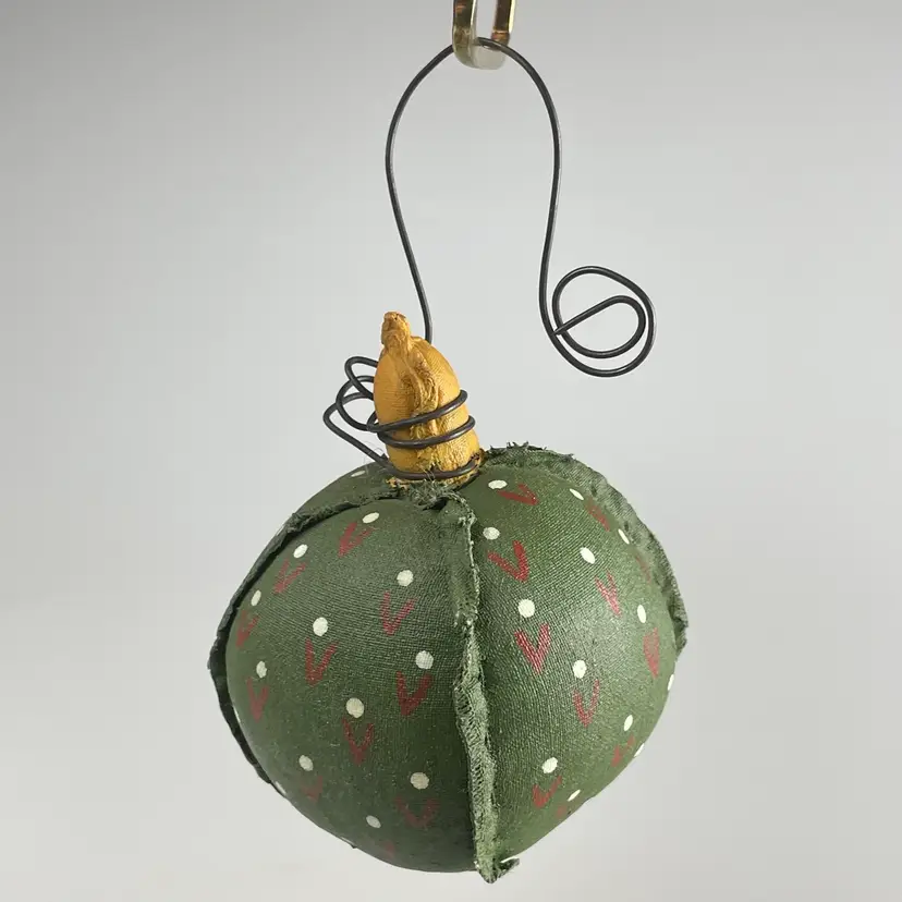Handmade Painted Fabric Green Pumpkin Ornament Fall Halloween Decor 5.25”