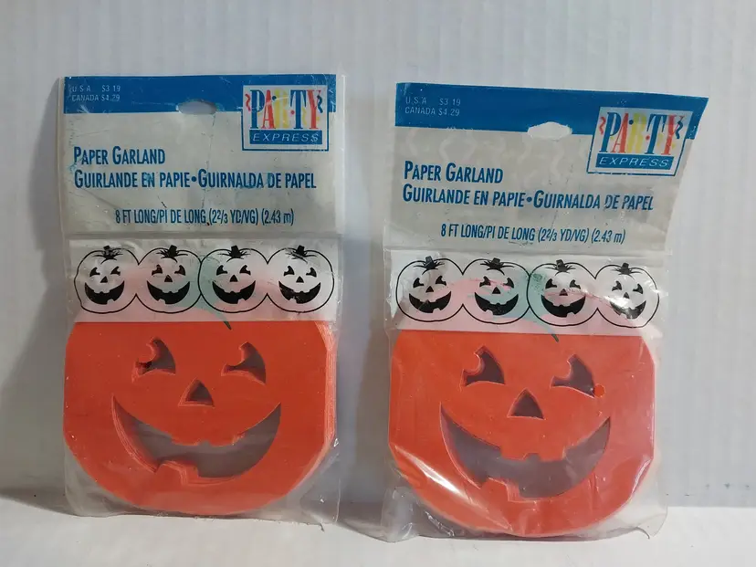 Vintage Pumpkin Paper Garland NEW IN PACKAGE, By Party Express, 2 Pks. 8' Each