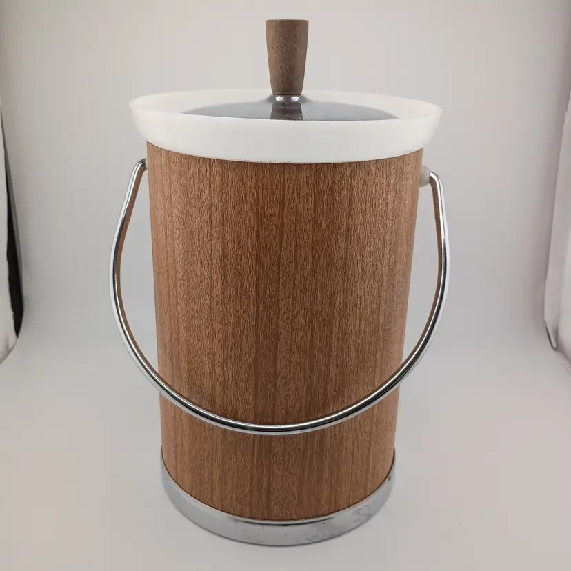 Kromex ice bucket with wood veneer
