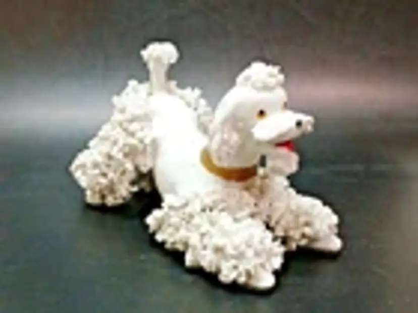 Vintage White Ceramic Porcelain Spaghetti Poodle Dog 6" **Repaired Tail & Ear**