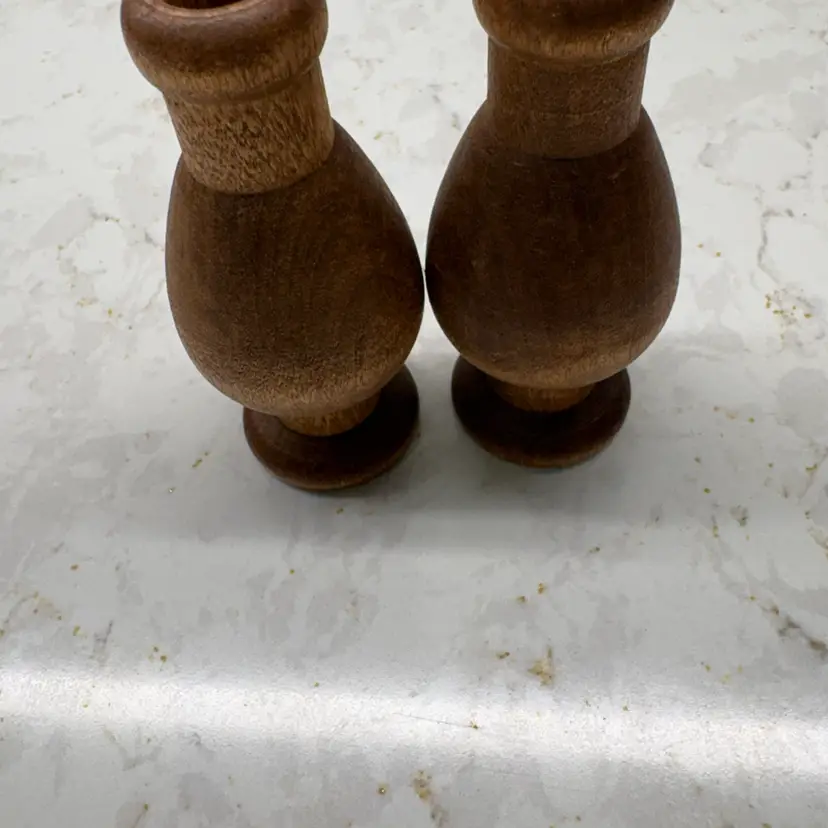 2 Vtg WoodTextile Bobbin Finials - 3" Small Turned Wood Spool Ends - Candle Hold