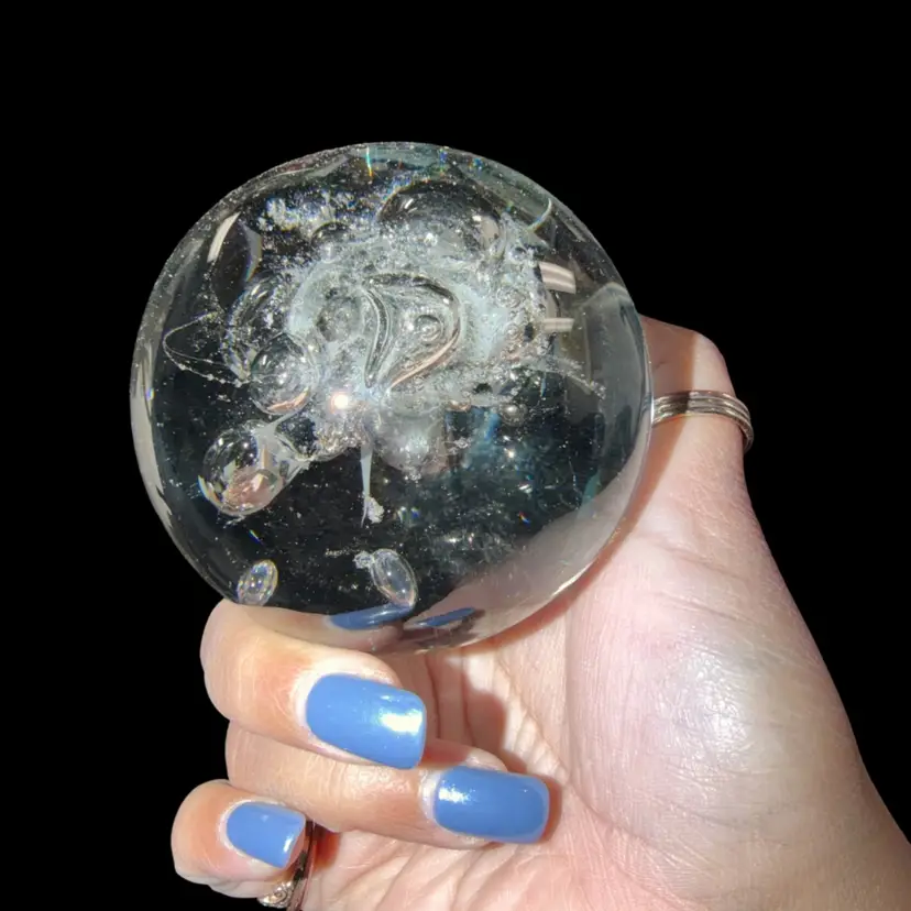 Vintage Handmade Glass Lithuania Clear Bullicante Paperweight