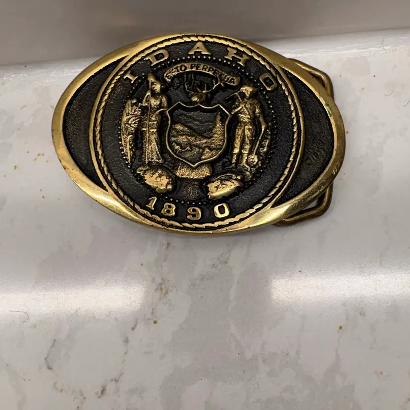 Idaho 1890 State Seal Brass Belt Buckle First Security 1928-1978 BQ-3471 Vtg