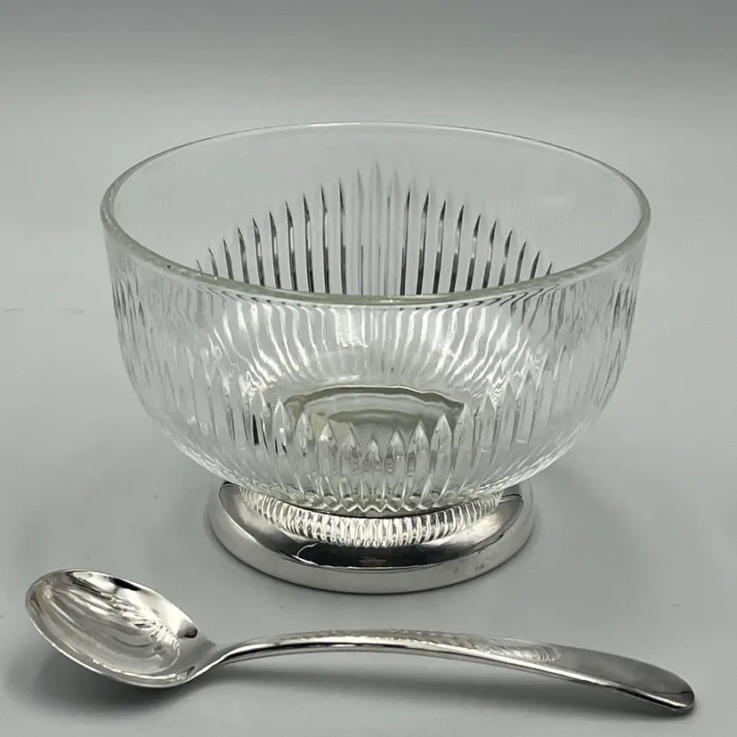 Italian Crystal & Silver plated Sauce Bowl & Spoon