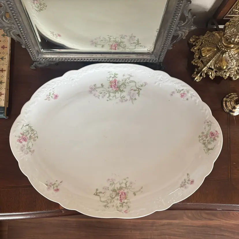 🐇Antique Moschendorf Bavaria Floral Detailed Scalloped Edged Oval Platter