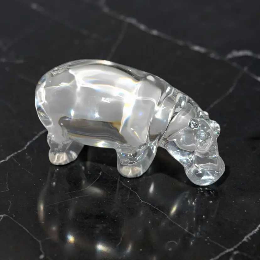 Vintage Baccarat France Large Crystal Hippo Hippopotamus Figurine Paperweight