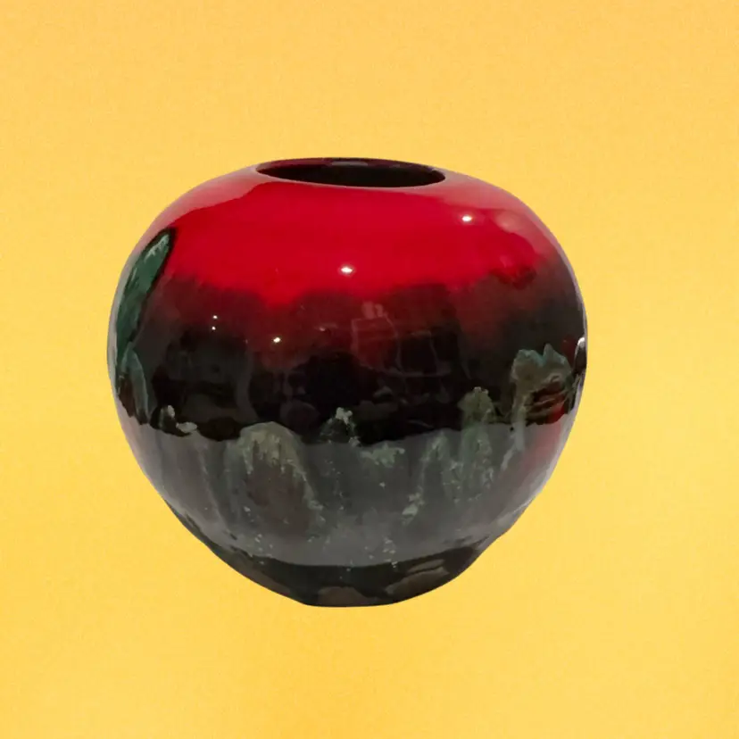 157 Redware “Lava” Drip Glaze Vase - Red, Black, Green