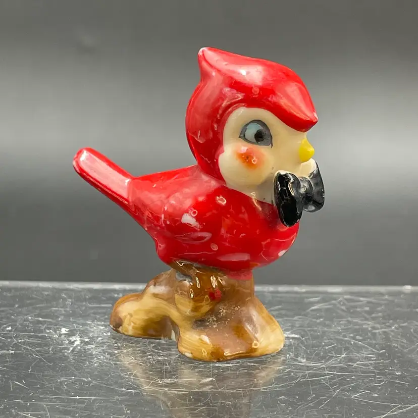 Cardinal with Bowtie Miniature Figurine VTG Anthropomorphic Red Bird Kitschy
