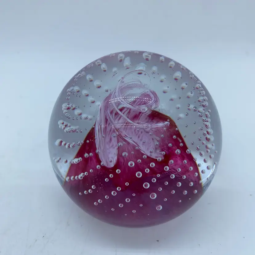 #0008 Caithness Princess Cauldron pink glass paperweight designed by Innes Burns.