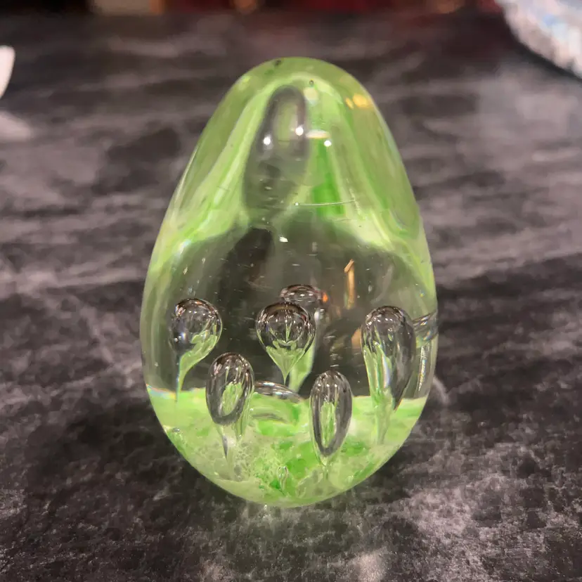 Lime Green Blown Art Glass Paperweight—Vintage