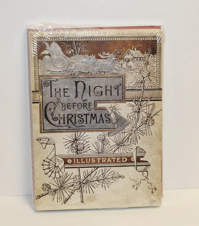 Sealed package of 15 Victorian Trading Company 'The Night Before Christmas Book cover'' Holiday Cards and Envelopes Assortment- Unused
