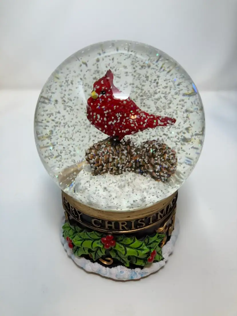Merry Christmas Red Cardinal Musical Snow Globe! Plays “We Wish You A Merry Christmas”! 6 1/2” Tall!
