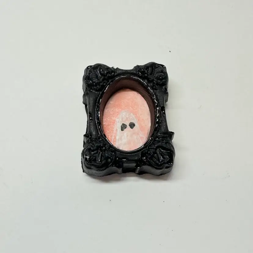 Fluorescent Orange Miniature Ghost Portrait Magnet Made By Me .75” X 1”